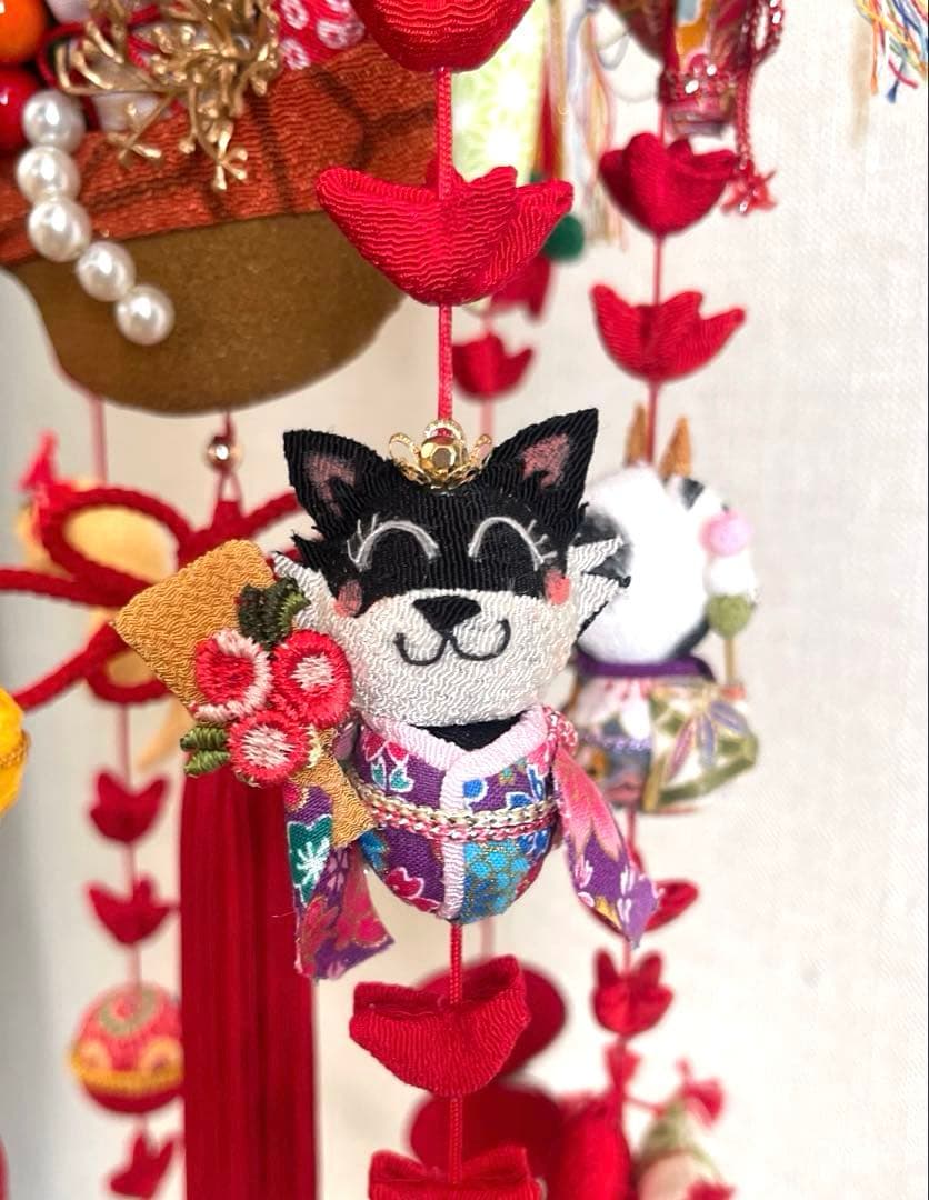 吊るし飾り (十二支) 木目込みまり(桜)