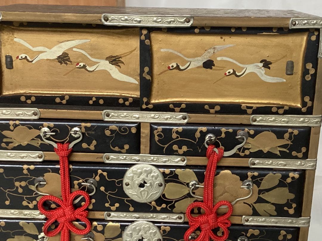 金彩蒔絵ミニチュアお雛道具　アンティーク収納箱セット 大・中・小