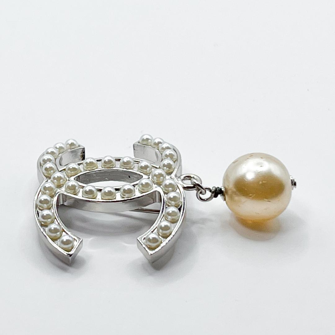 美品★シャネル ブローチ パール シルバー ヴィンテージ ココマーク 06 V