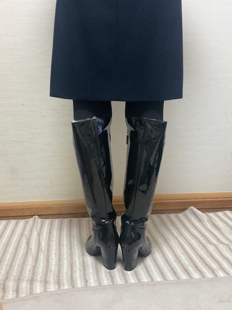 専用CHANEL ブラック パテントレザー ロングブーツ３７(23、5〜24cm