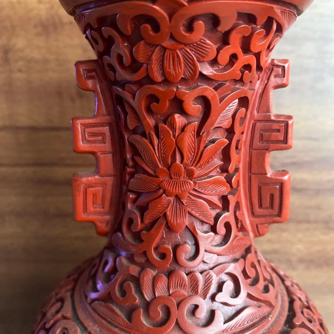 中国美術 花瓶 壷　彫漆　中国伝統工芸　 アンティーク　骨董品