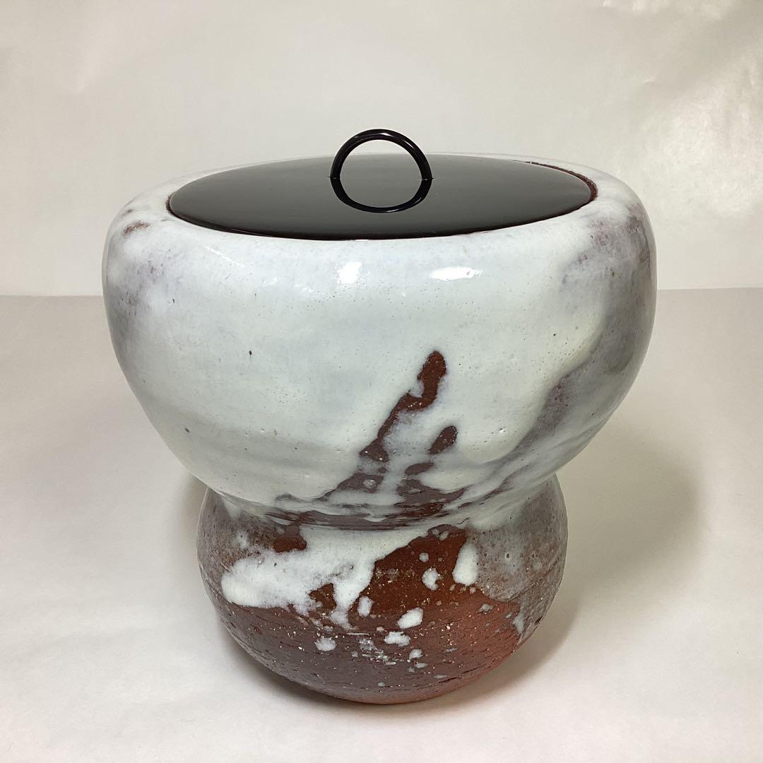 水指 萩 単瓢 守繁徹作 蓋修理あり 塗蓋付 桐箱入り 茶道具 古物品