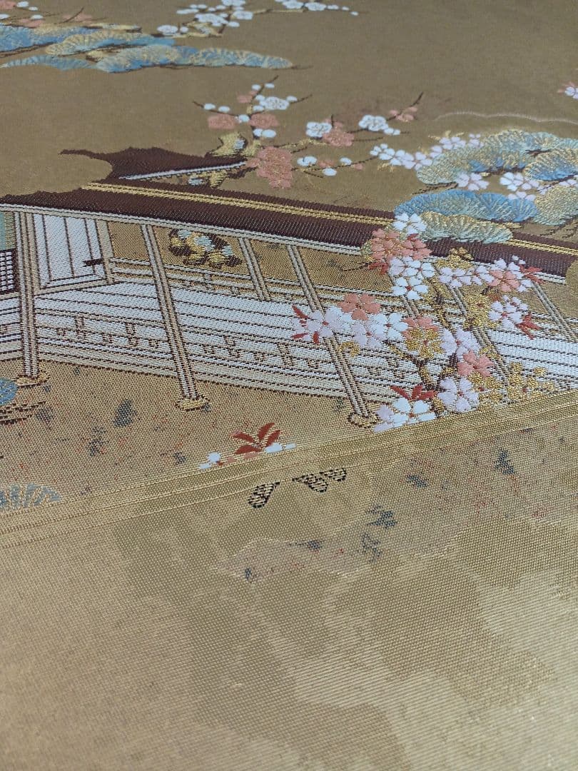 ［お太鼓柄］袋帯　新品未使用品　本金箔　宮中花車文　450cm O-015