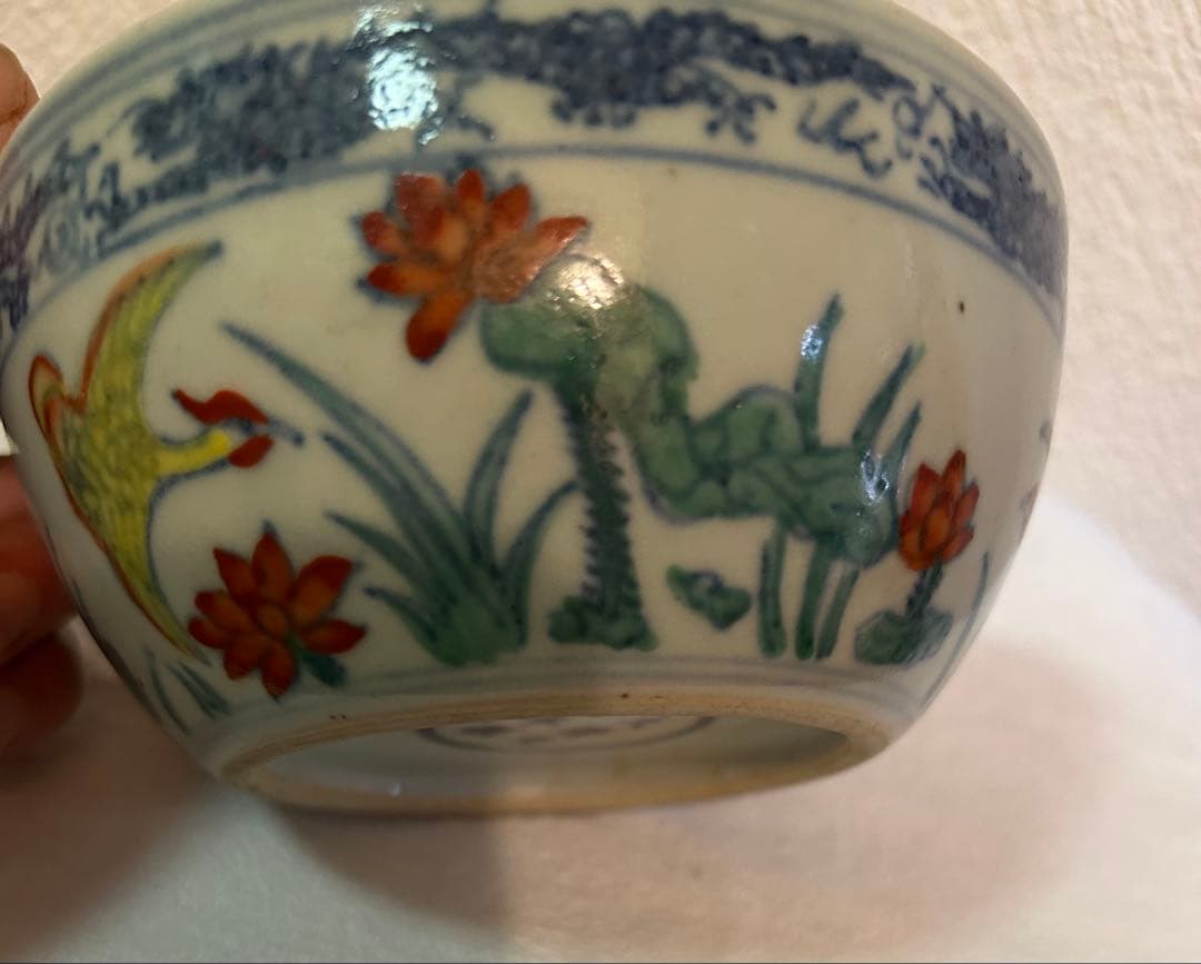 中国　清時代　斗彩　蓮鳥紋　大清光緒年製銘