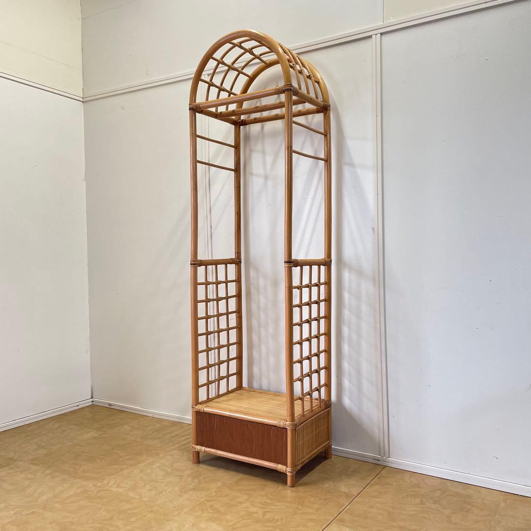籐ラタン アーチ型 ハンガーラック コートハンガー 引き出し ビンテージ