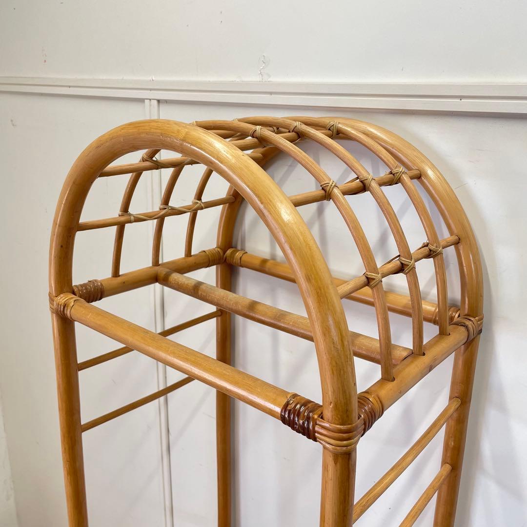 籐ラタン アーチ型 ハンガーラック コートハンガー 引き出し ビンテージ