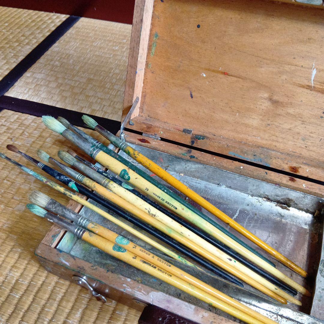 昭和レトロ 　古い昭和の木製 イーゼル　油絵の道具一式まとめ 出品