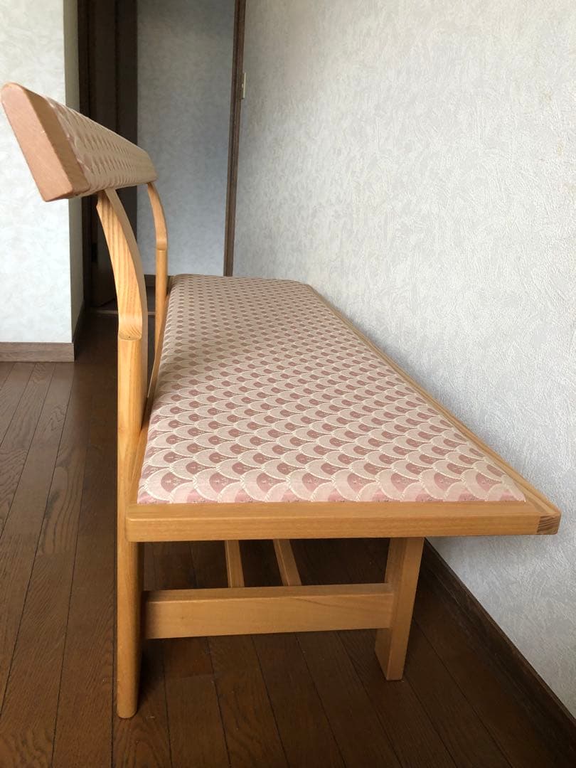 天然木　布貼り　ソファベンチ　3人掛け　組み木　家具　ブランド家具　送料込み