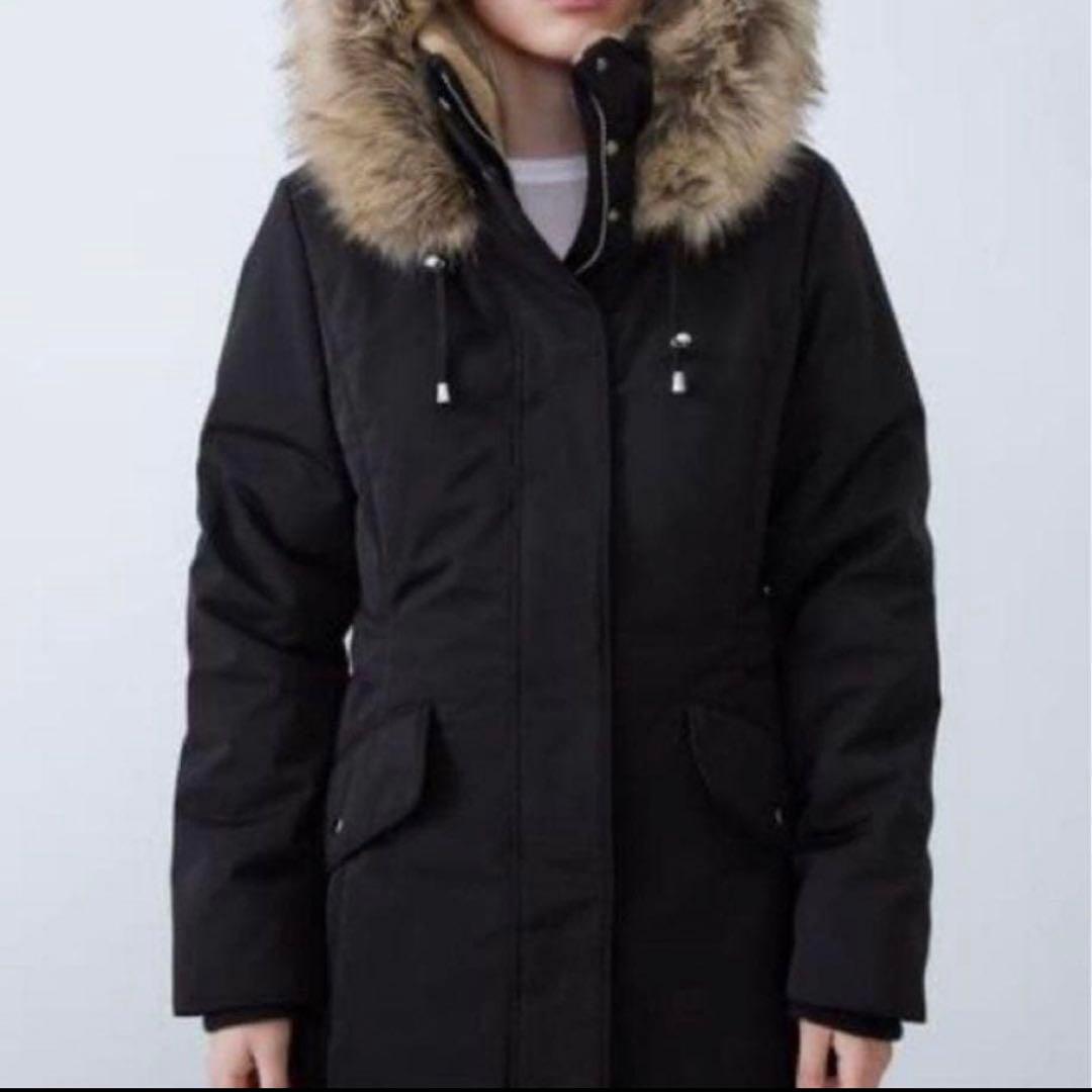 【極美品】ZARA モッズコート 黒 ファー 極暖 L
