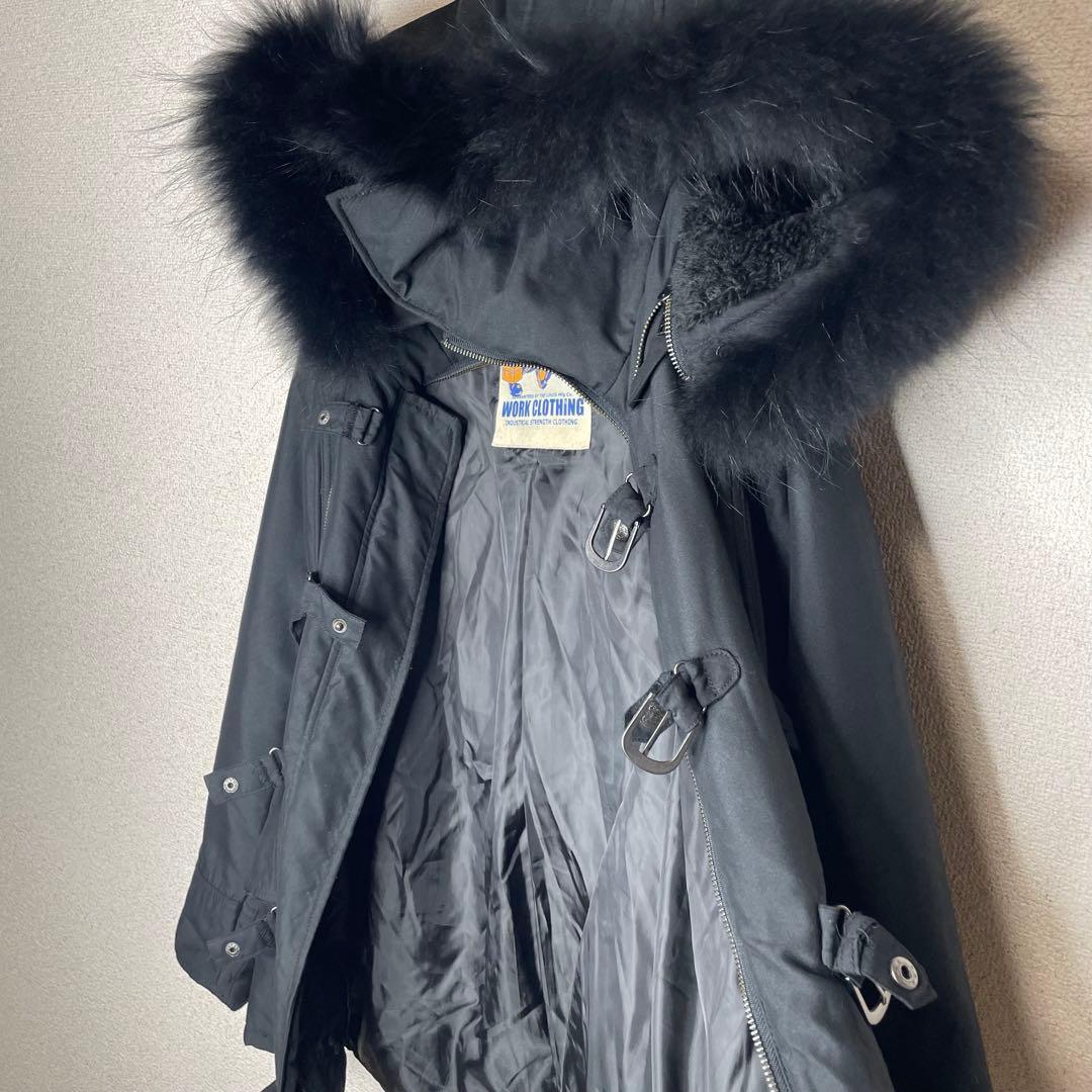 Y2K ダークコア ラクーンファー “甘×毒” ブラックゴシックコート ミサミサ