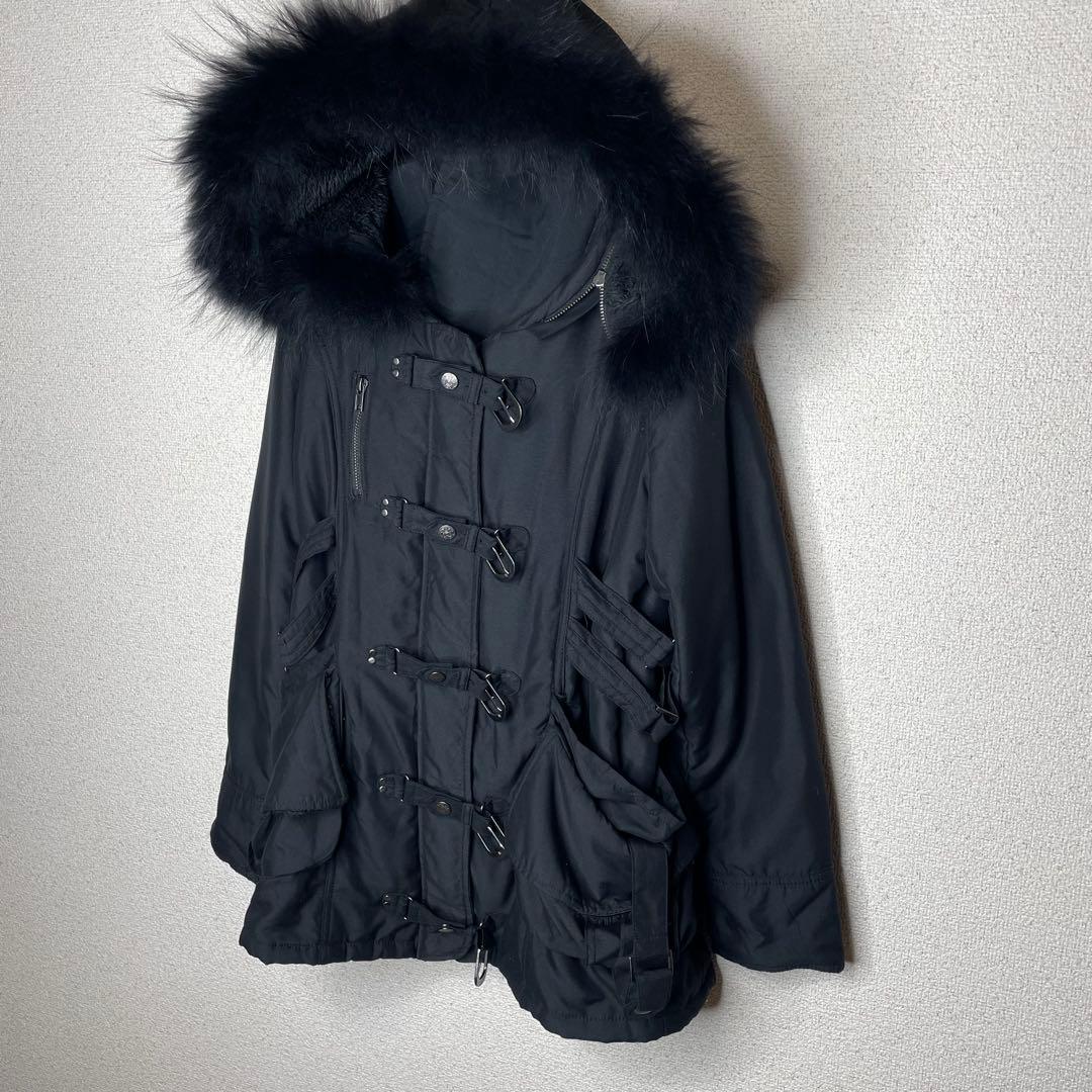 Y2K ダークコア ラクーンファー “甘×毒” ブラックゴシックコート ミサミサ