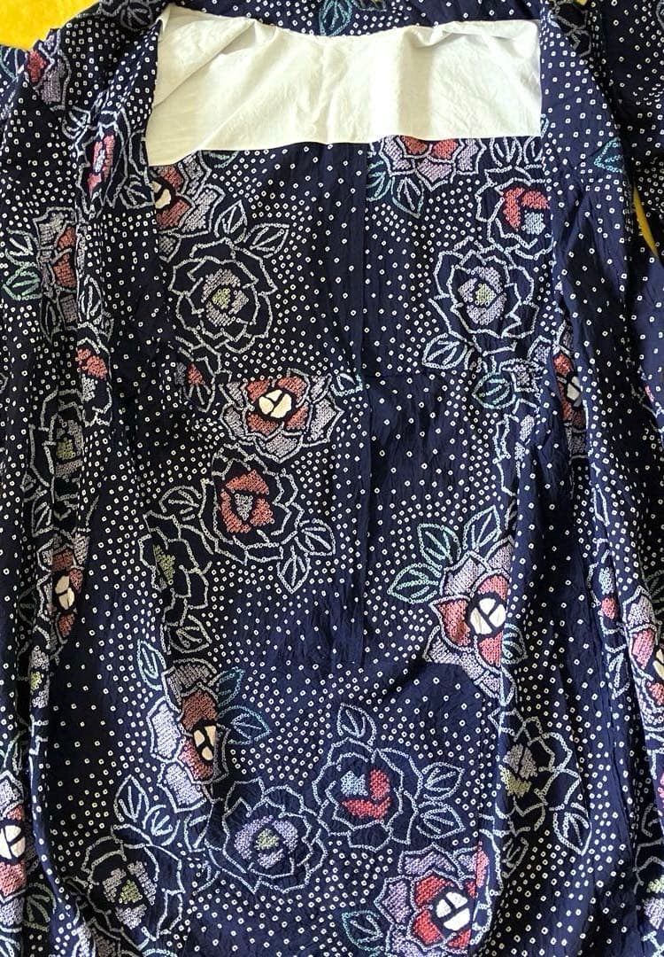 有松絞り　アンティーク着物店Ponia-Pon（ポニアポン）ネイビー 花柄 浴衣