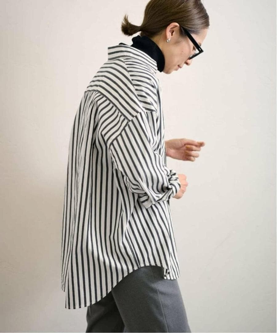 25SS　フレームワーク　コットンストライプレギュラーカラーシャツ　ホワイト