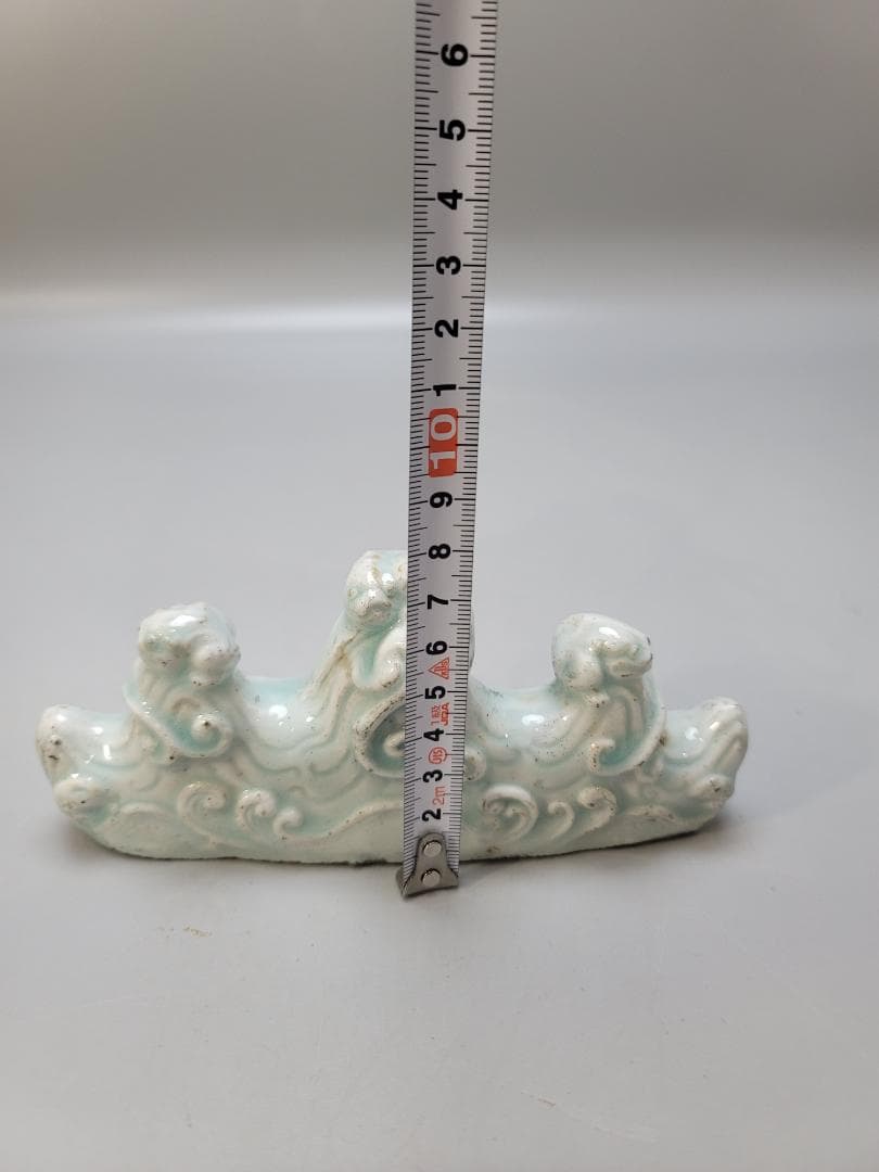 中国美術 文房具 青白磁 筆架 木彫龍 硯 二件