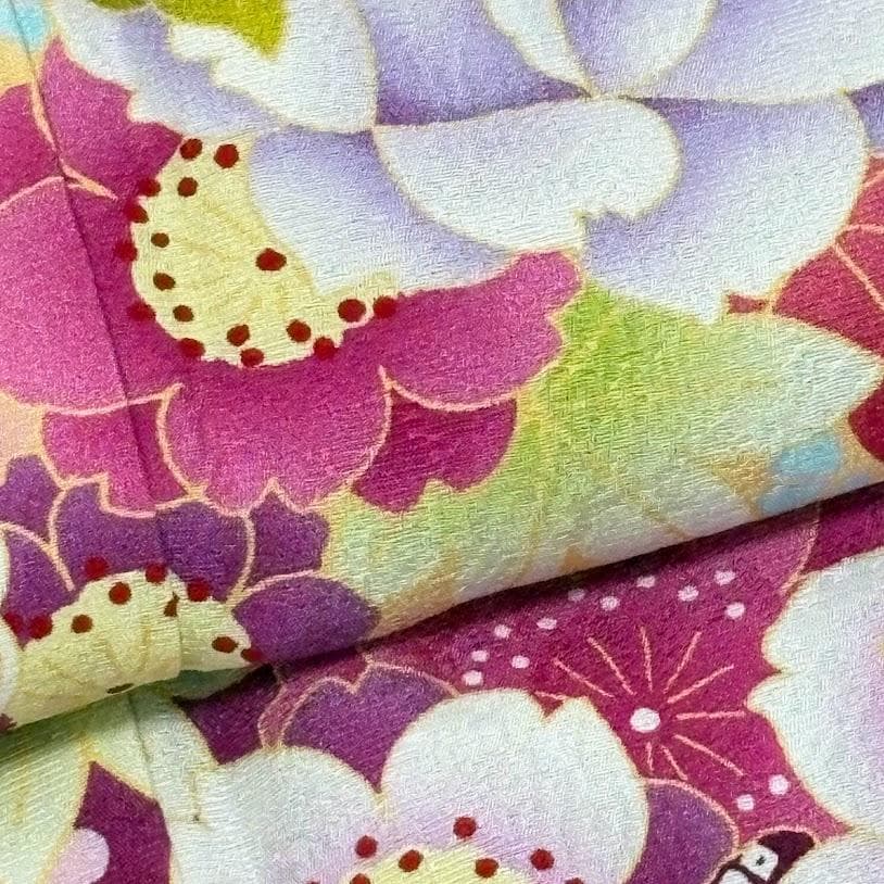 ゆりのはな　本振袖　京友禅ボカシ染め　花柄　ピンク/赤紫色系　正絹　J205