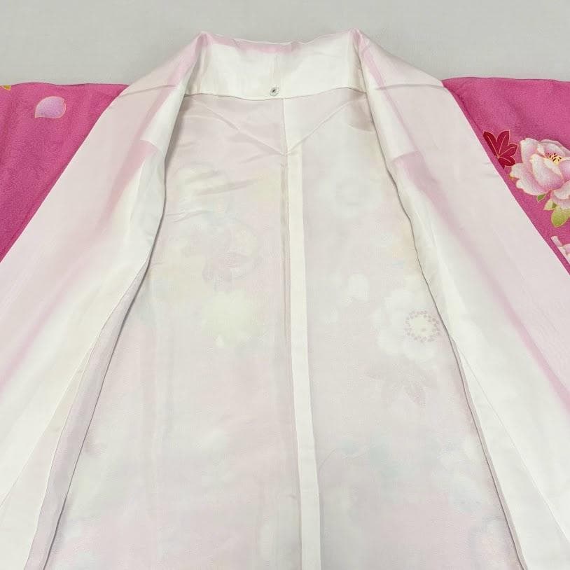 ゆりのはな　本振袖　京友禅ボカシ染め　花柄　ピンク/赤紫色系　正絹　J205