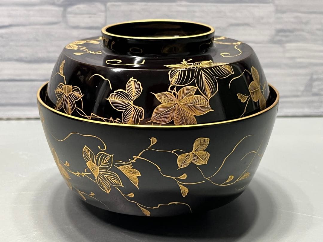 極上　輪島塗　沈金蒔絵　煮椀　吸物椀　四客　木製