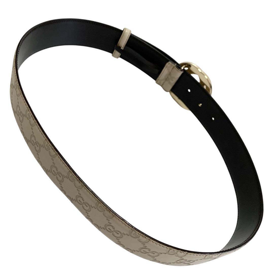 ✨美品✨GUCCI シマ ベルト インターロッキング　ゴールド ホワイト