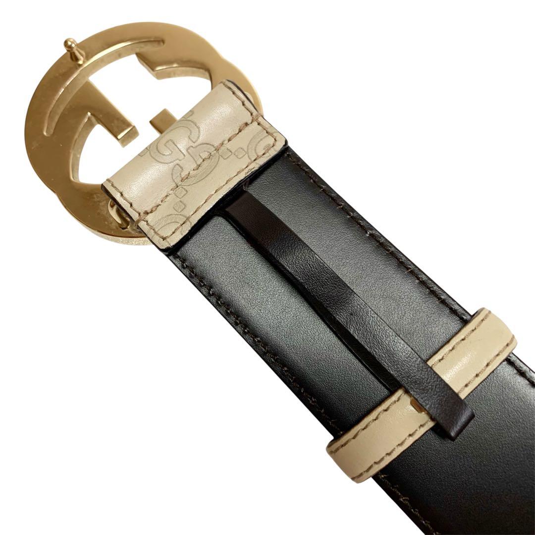 ✨美品✨GUCCI シマ ベルト インターロッキング　ゴールド ホワイト
