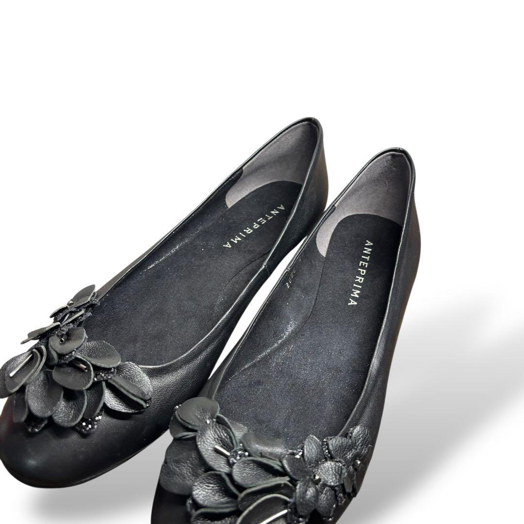 極美品　アンテプリマ　フラットシューズ　23.5 ブラック　レザー　フラワー