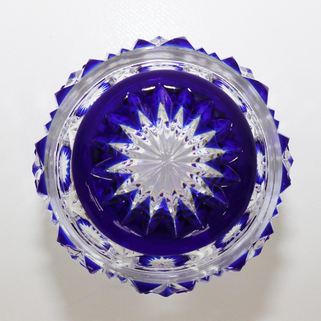 薩摩切子 猪口 八角 籠目文 青　酒器　ぐい呑み　グラス