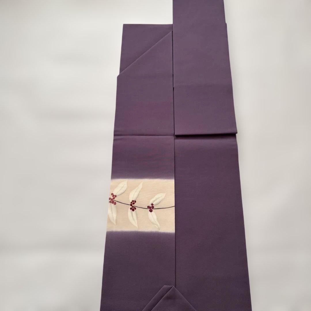 ⭐️九寸名古屋帯 ⭐️紫色　塩瀬帯　はんなり　お太鼓柄　金彩　染め帯　植物柄