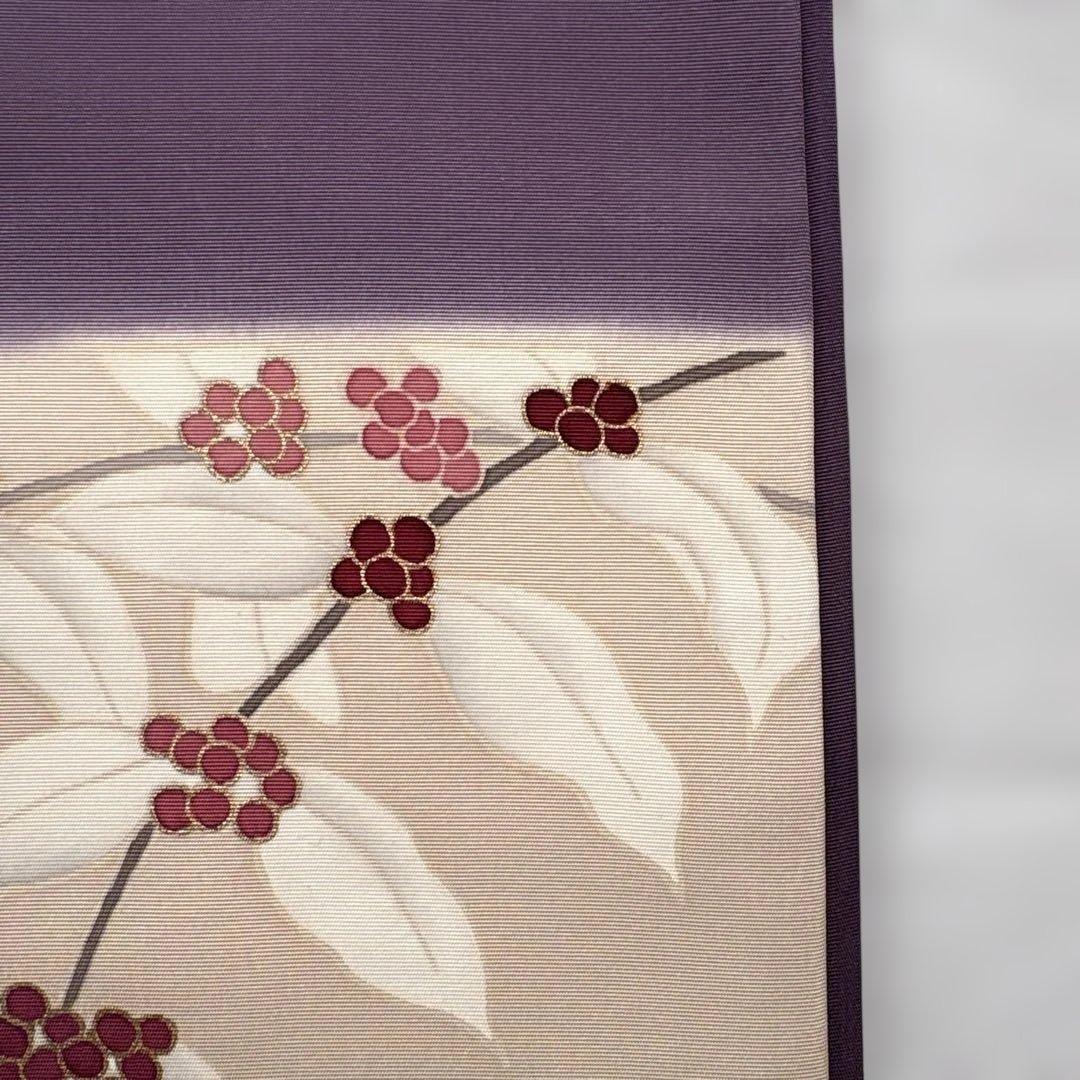 ⭐️九寸名古屋帯 ⭐️紫色　塩瀬帯　はんなり　お太鼓柄　金彩　染め帯　植物柄