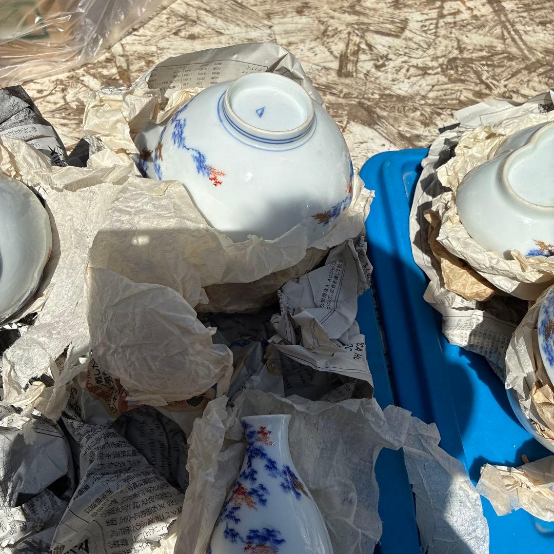 オールド深川青磁もみじ紅葉　皇室御用達　平皿小皿カップセット計54 富士流水裏印