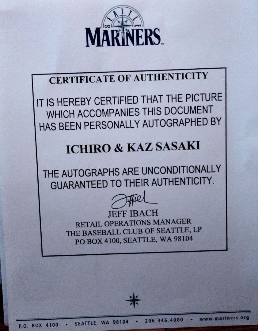 イチロー 直筆サイン シアトル・マリナーズ