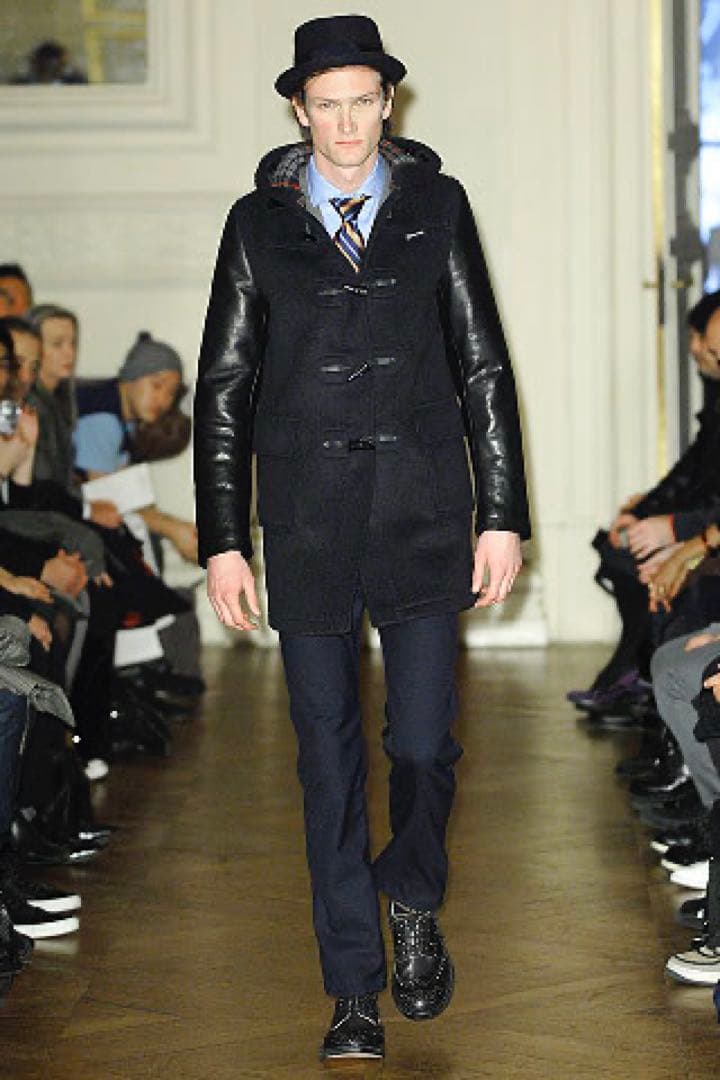 ジンヤワタナベマンx gloverall 袖レザーダッフルコート 紺　サイズM