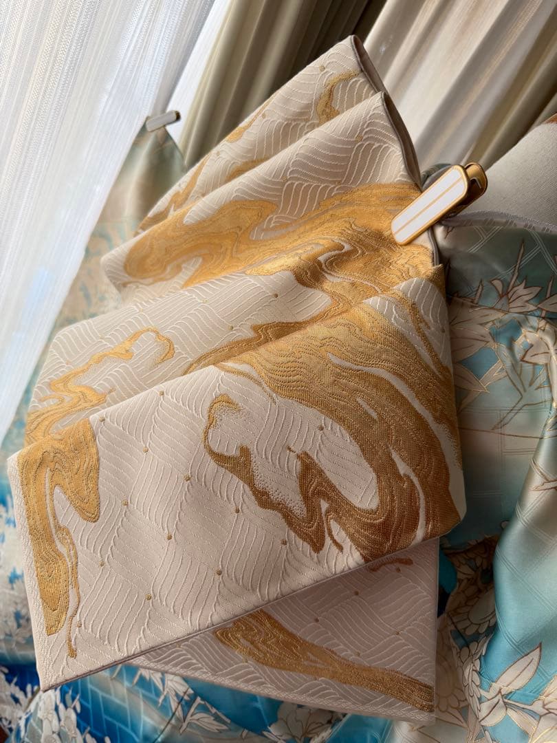 振袖フルセット アイボリー×ブルーグラデ 金箔金駒刺繍