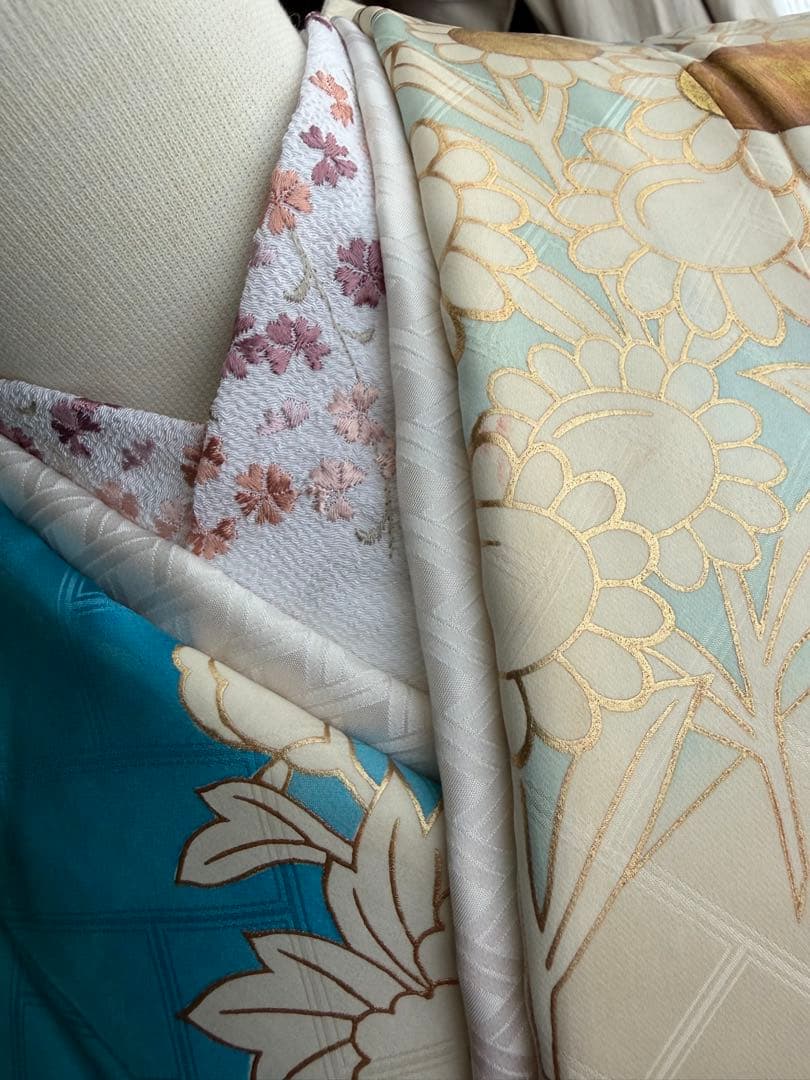 振袖フルセット アイボリー×ブルーグラデ 金箔金駒刺繍