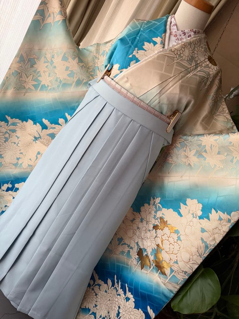 振袖フルセット アイボリー×ブルーグラデ 金箔金駒刺繍
