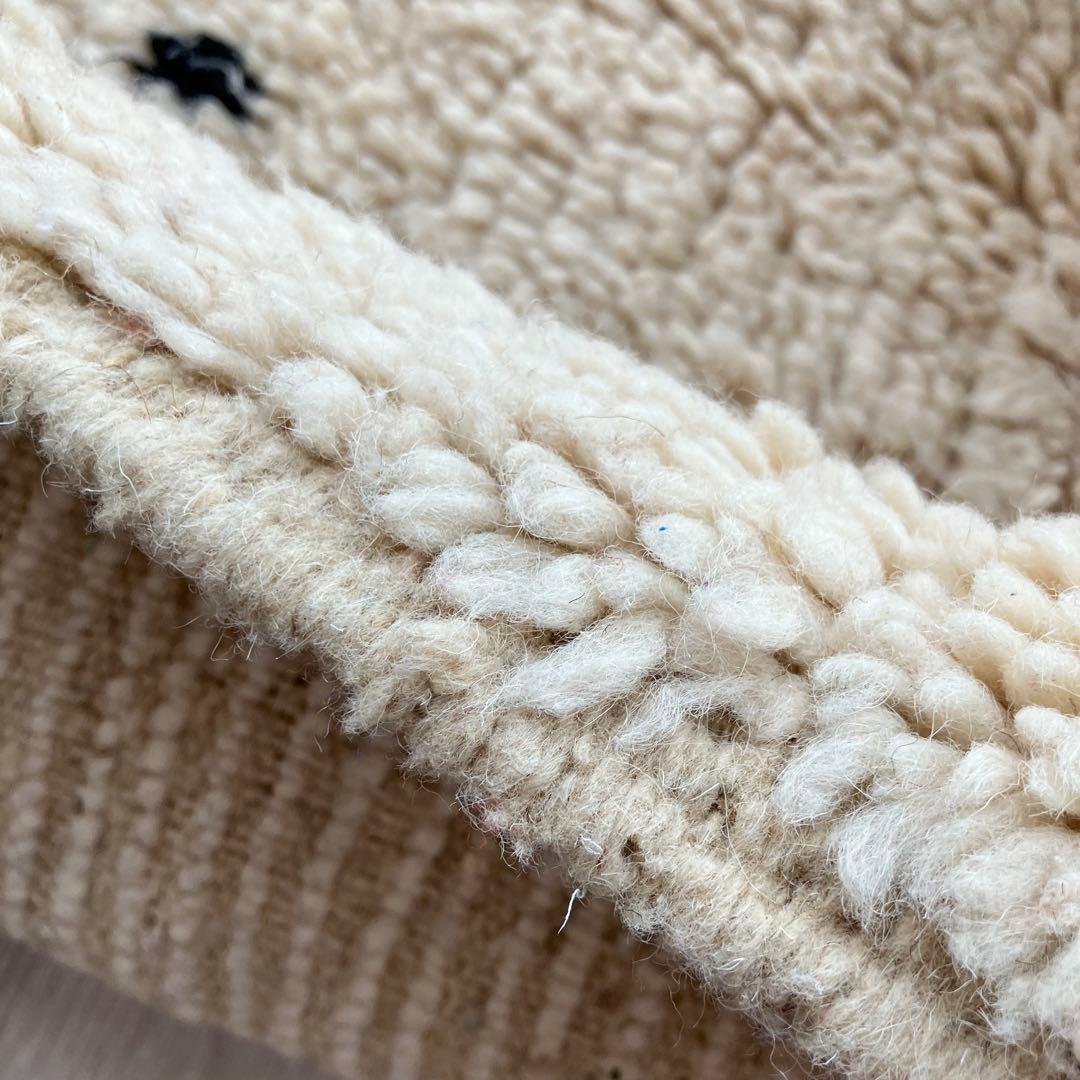 ドット90×142 オフホワイト　ブラック　モロッコラグ　トルコヴィンテージラグ