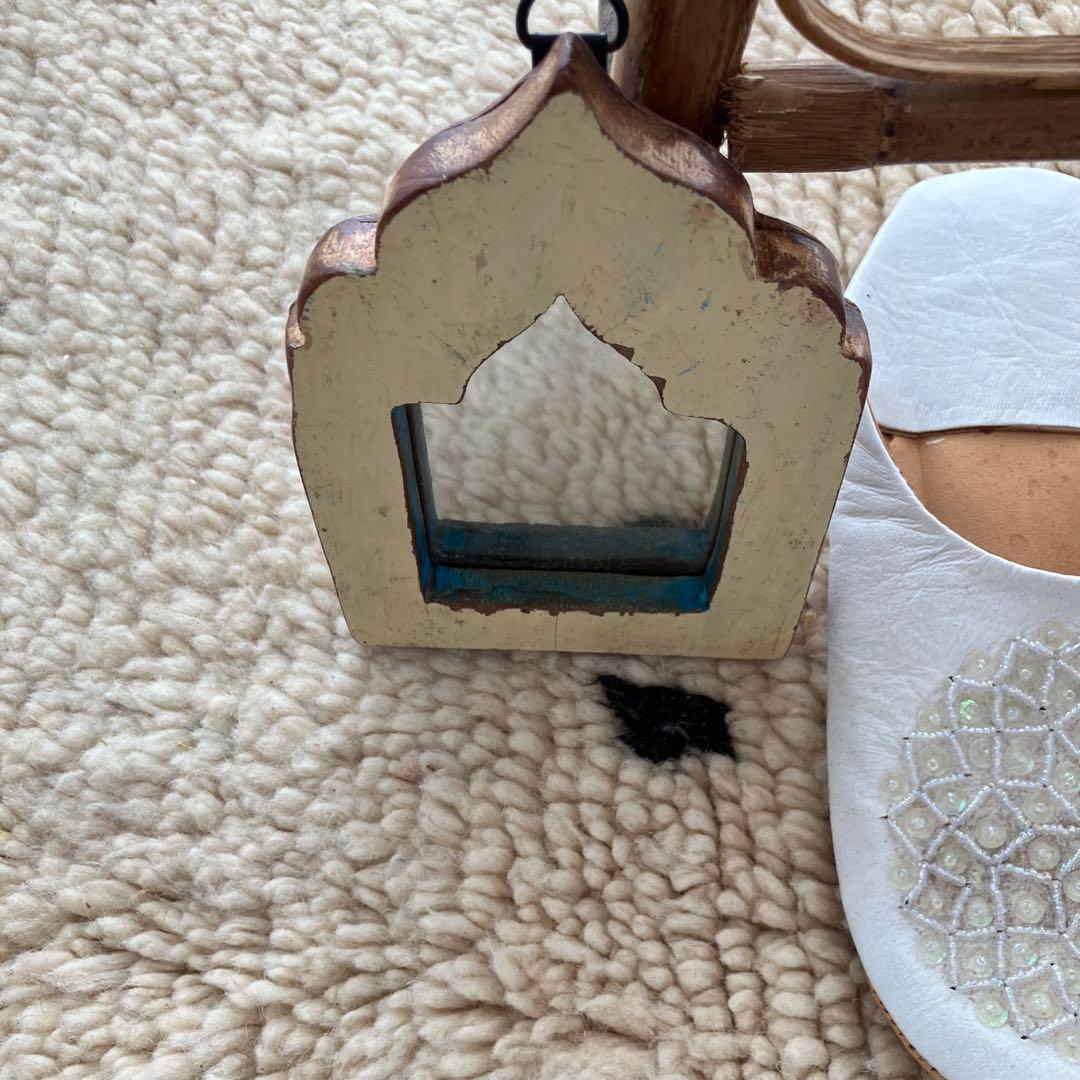 ドット90×142 オフホワイト　ブラック　モロッコラグ　トルコヴィンテージラグ