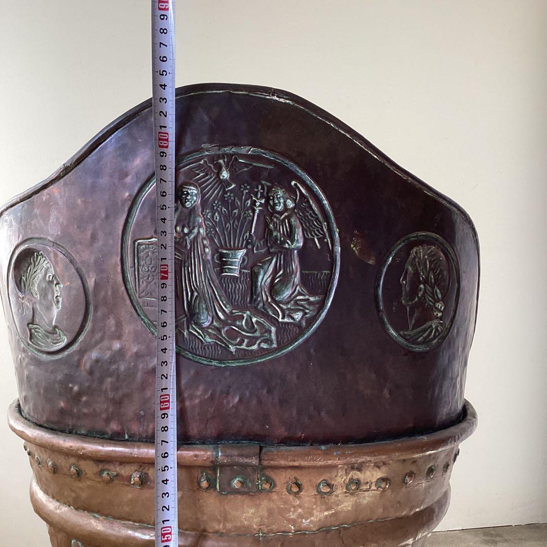 大きな銅製アンティークバケツ　傘立て　装飾レリーフ　Grape Hod フランス