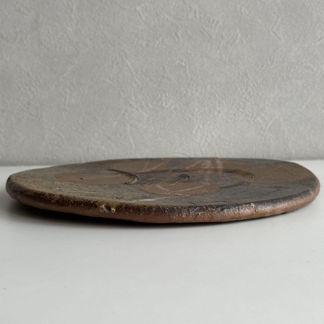 堀江英城 備前 皿 タタキ皿 牡丹餅 緋襷 共箱