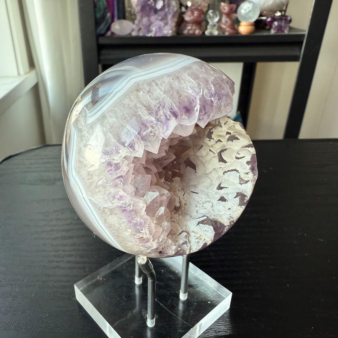 天然石アメジストの笑い口　置物　スフィアNO.120411