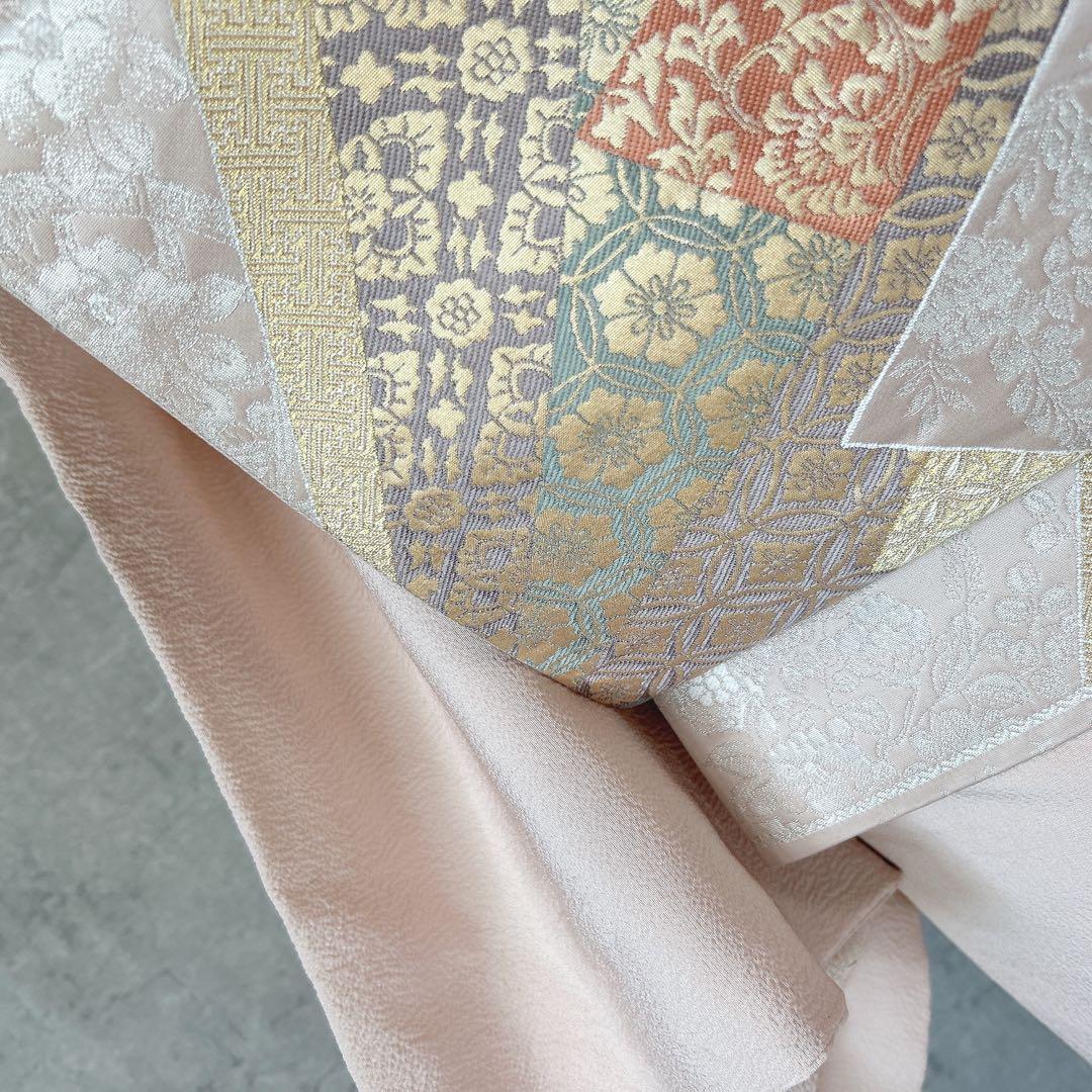 訪問着フルセット　辻が花　着物　正絹　くすみピンク　小さめサイズ