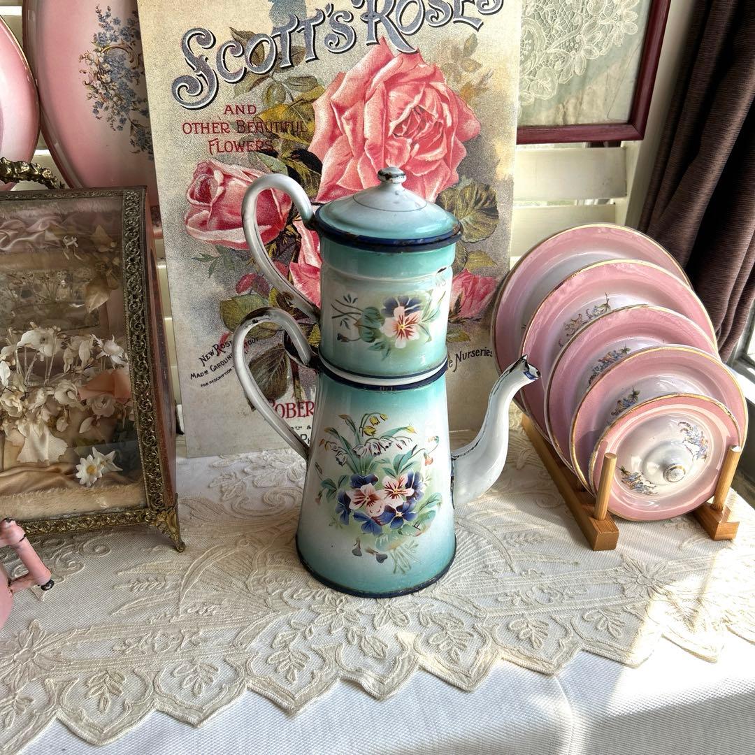 フランスアンティーク　japy スズランとビオラのコーヒーポット