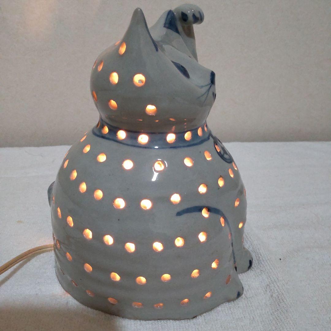 昭和レトロ　陶器の猫のランプ 　猫の照明