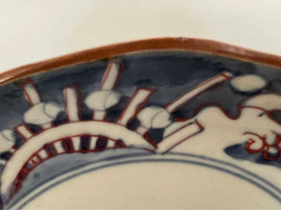 骨董　アンティーク　藍九谷　古九谷金銀彩　輪花　七寸皿　牡丹　蛇籠　水車