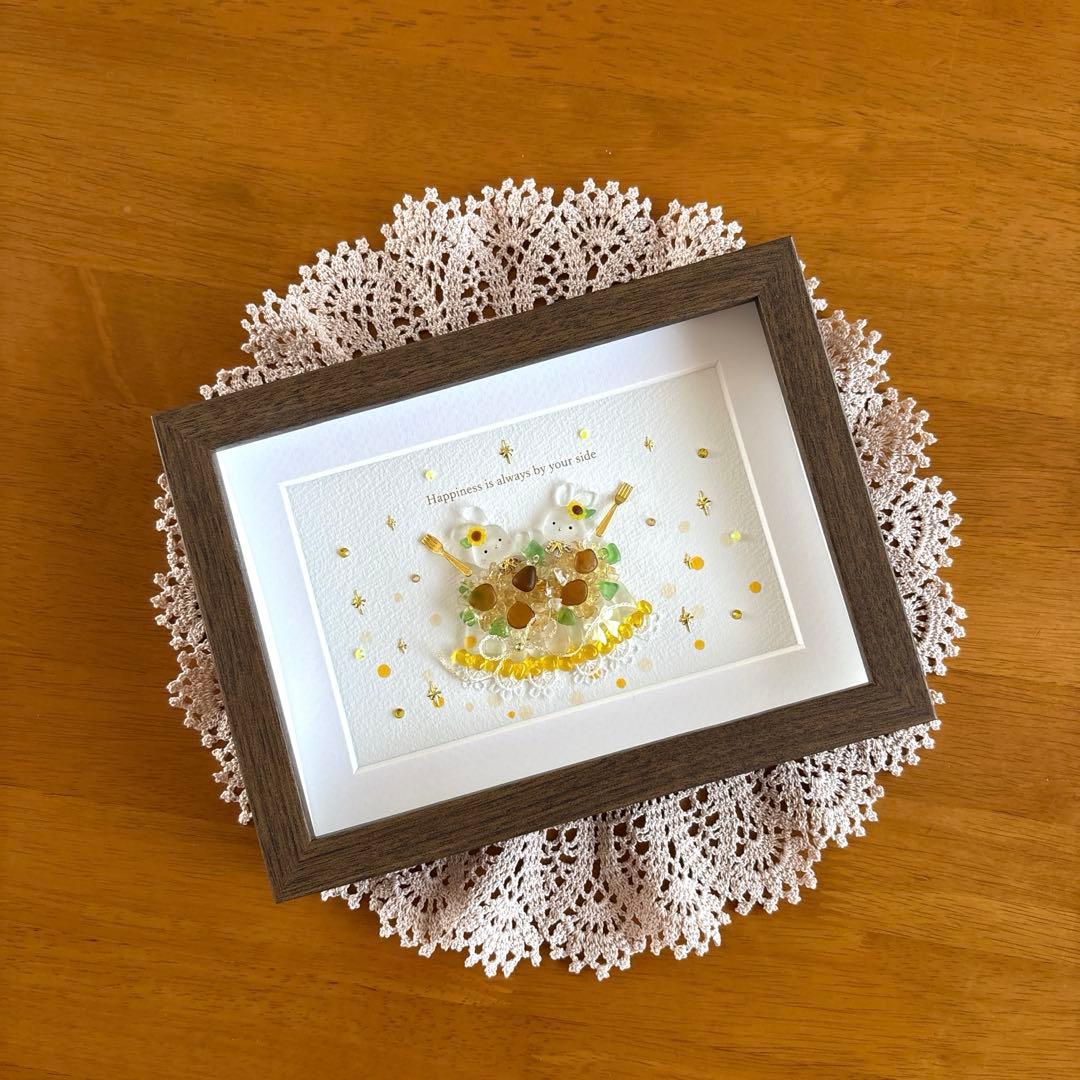 シーグラスアート❁仲良しうさちゃんひまわりケーキ❁