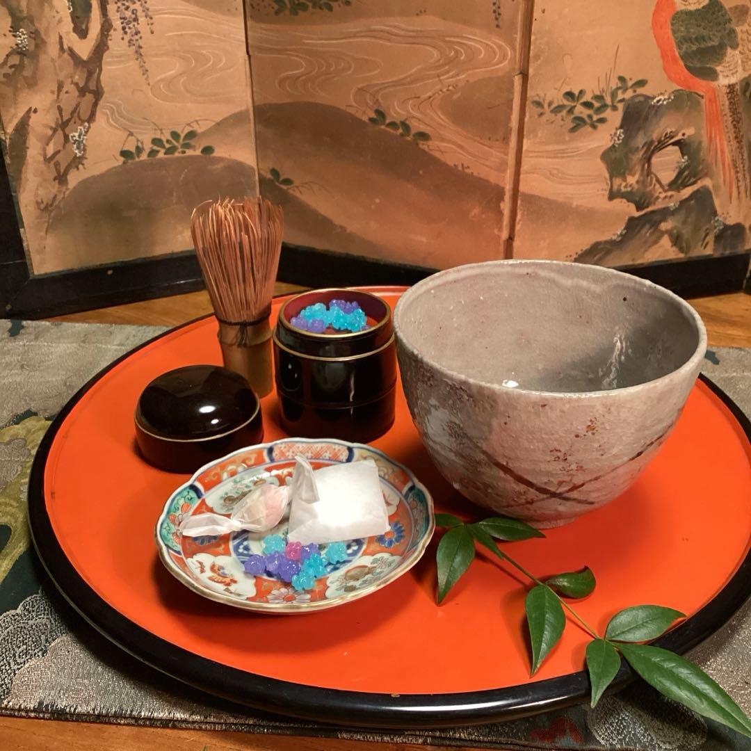 A1028 古伊万里　染錦手　輪花型　見込牡丹に蝶　窓絵　花唐草　小皿　5枚