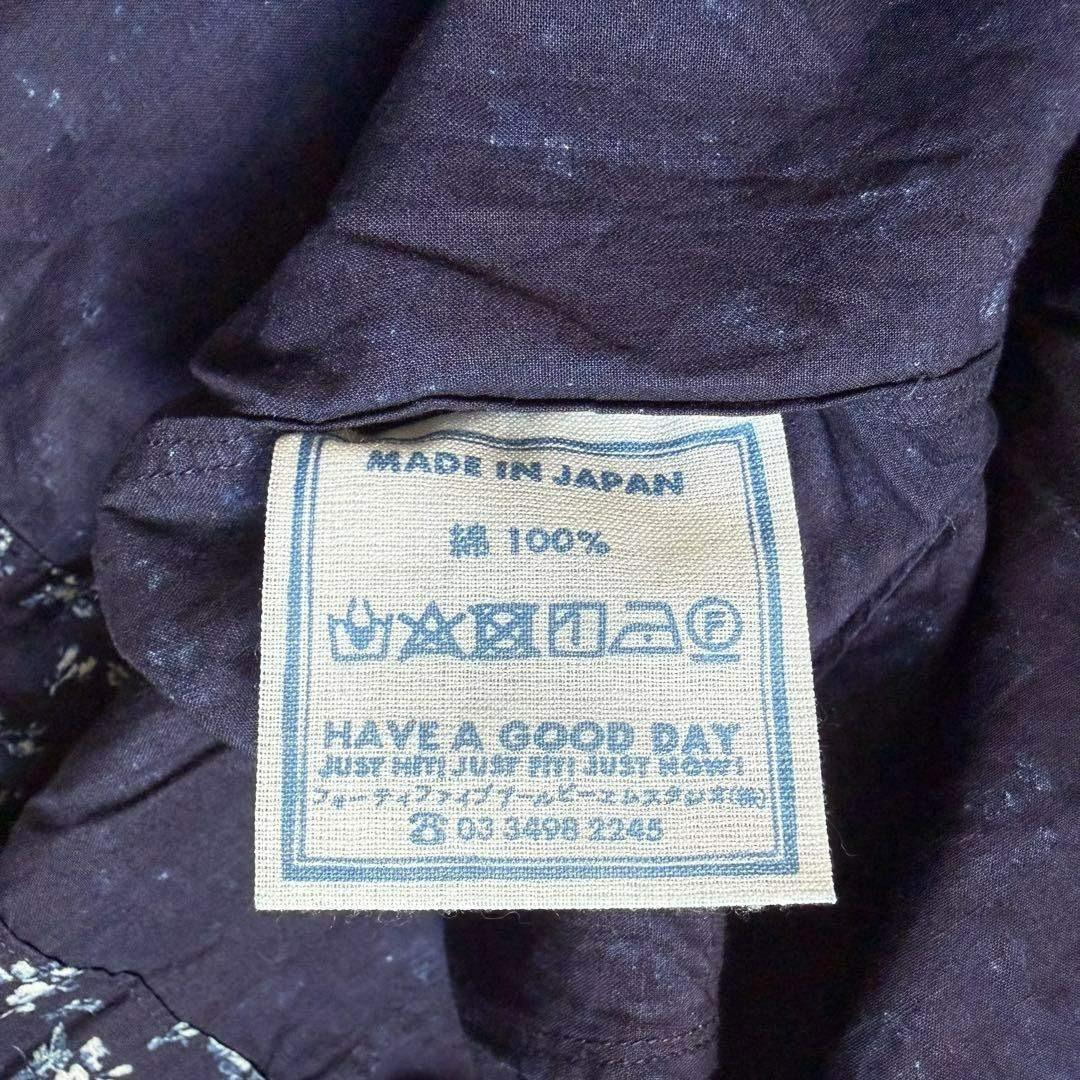 【極美品】45R タペット森花プリントのくしゅくしゅブラウス インディゴ