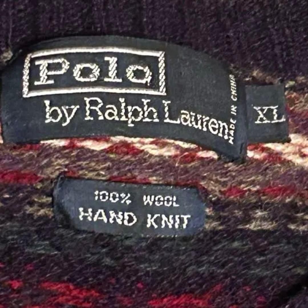 【美品　XL】ポロラルフローレン ハンドニット フェアアイル 紺 ウール 90s