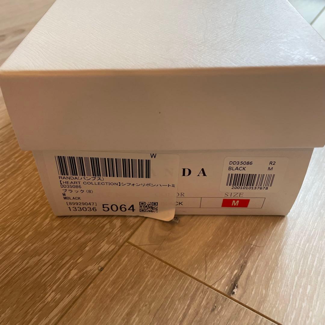 【RANDA】シフォンリボンハートミュールパンプス ブラック Mサイズ
