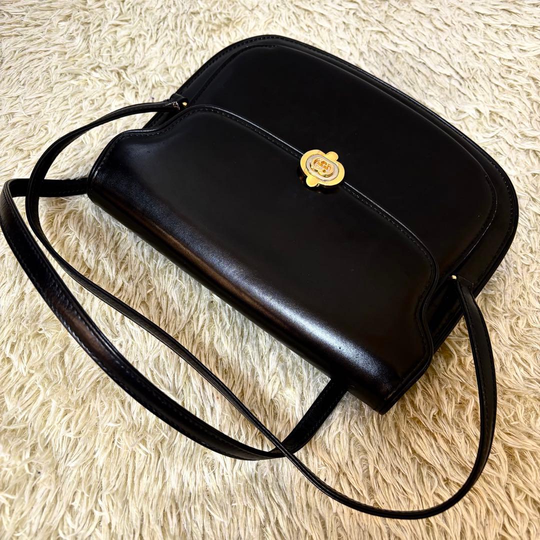 希少 美品✨オールドグッチ　ハンドバッグ　インターロッキング　レザー　ブラック