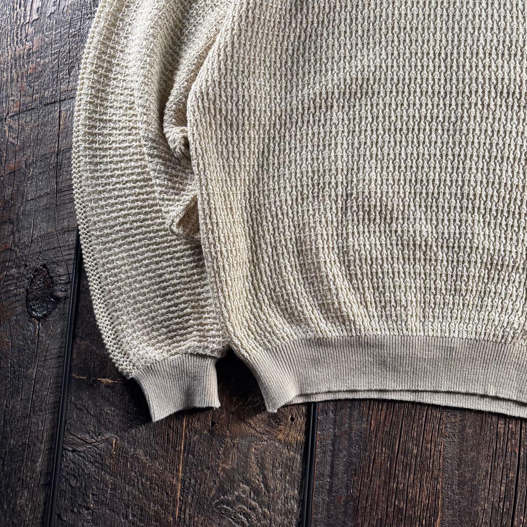 古着　サンタフェ　3Dニットアイボリー　ペイズリー　XL シアニット　リネン混.