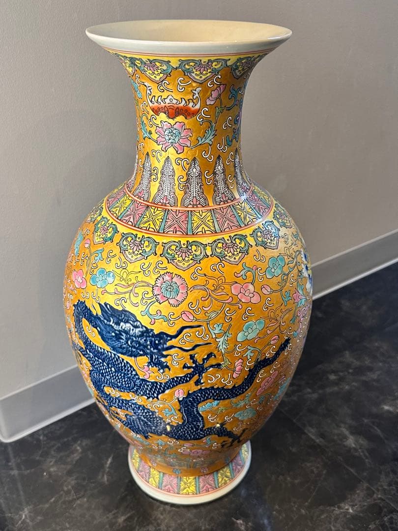 中国 清朝 大清乾隆年製 金彩 双龍文 大花瓶 骨董品 コレクション